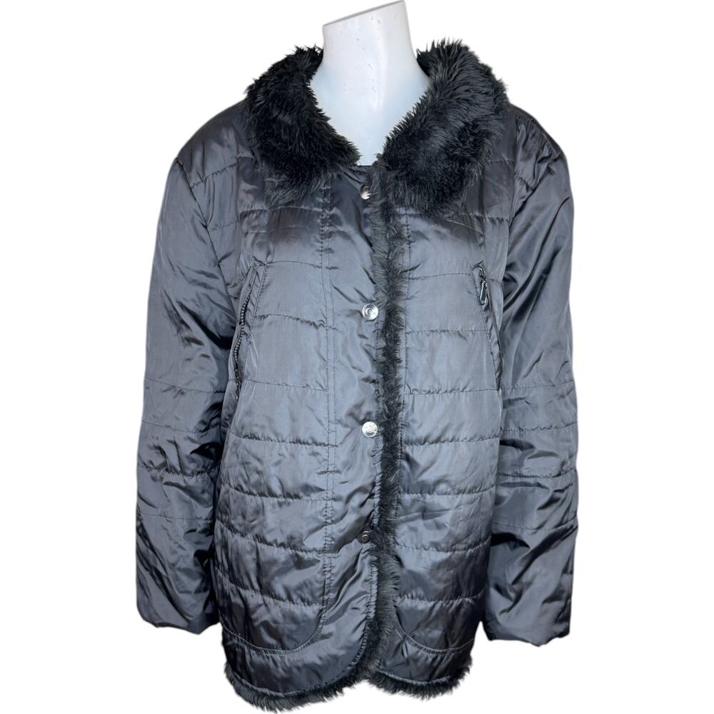 Dollhouse‎ OuterWear Womens Black Puffer Jacket with Faux Fur  Outdoors Winter